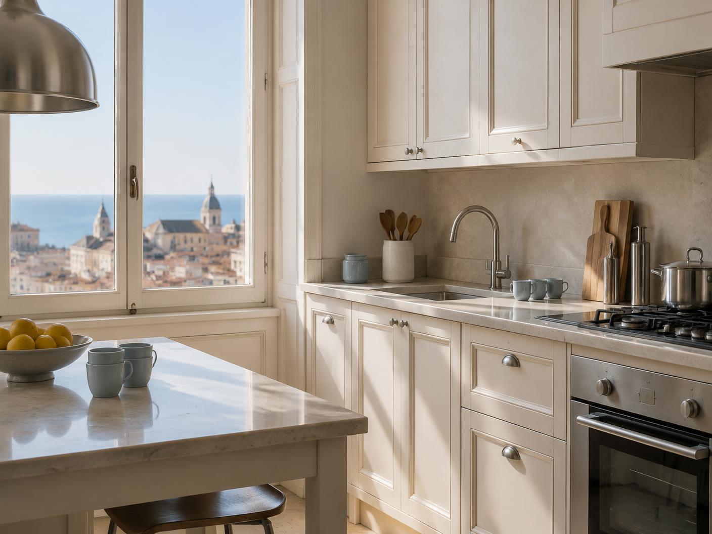 Cucina attrezzata di Solaria nei toni dell’avorio
